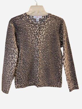 Real Clothes Leopard Print Metallic Wool Blend Cardigan Sweater Size M
